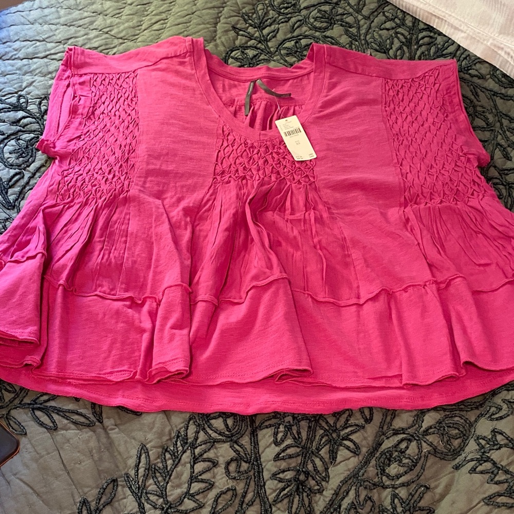 🤪 Anthropologie Fuchsia Smocked Blouse XS oversized